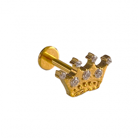 Piercing Labret de Titânio Dourado Coroa com Pedras 1.2 x 8mm